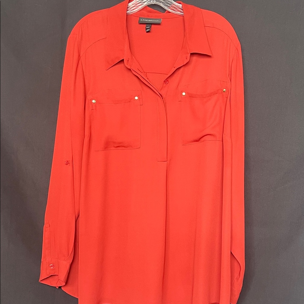 Lane Bryant Vibrant Red Button-Down Shirt